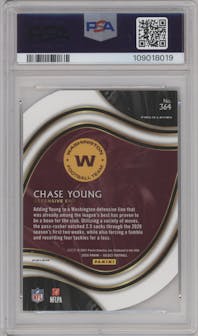 Chase Young from the 2020 Panini Select set featuring a Die-Cut White parallel graded by PSA and given an overall grade of 9.
