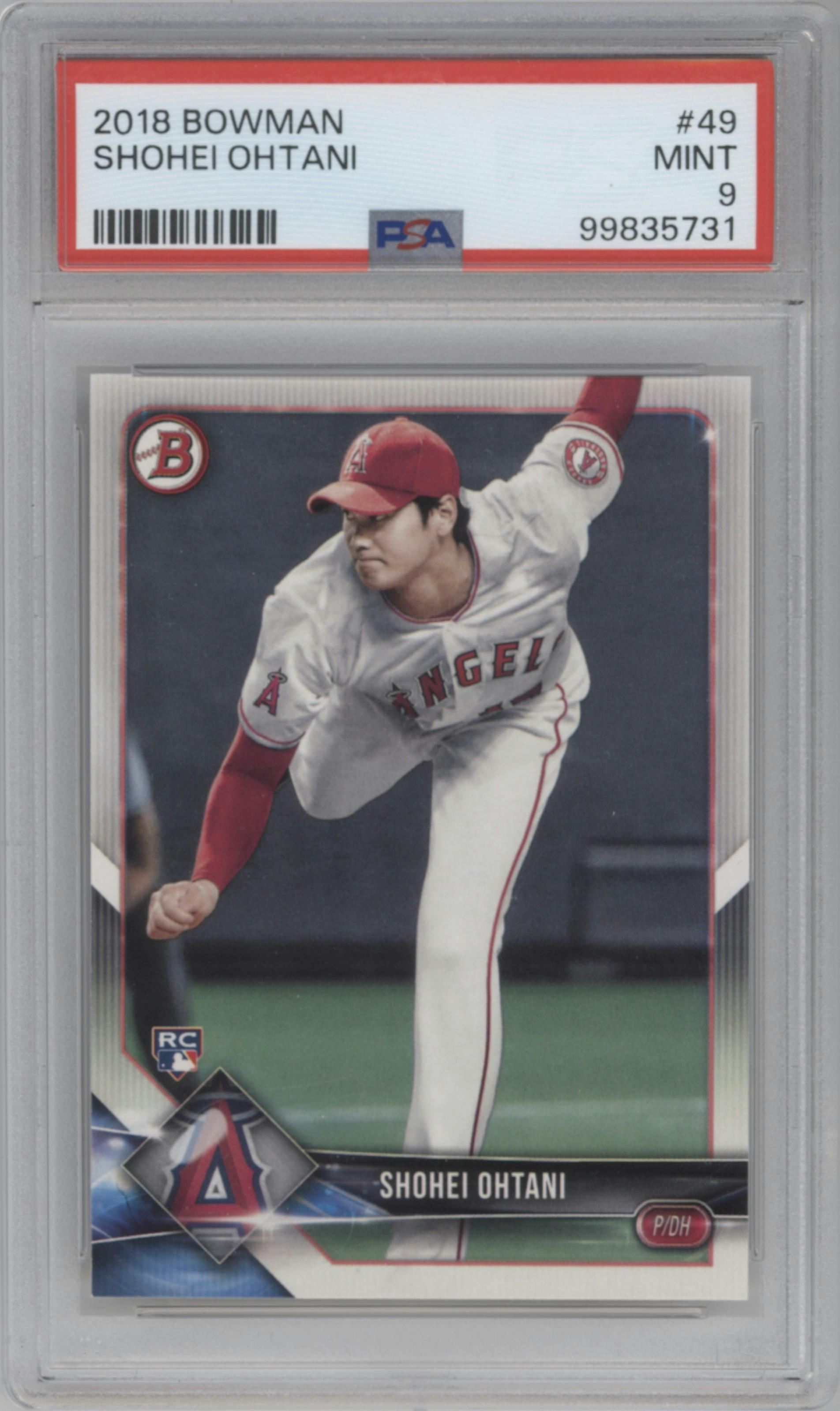 Shohei Ohtani from the 2018 Bowman set graded by PSA and given an overall grade of 9.