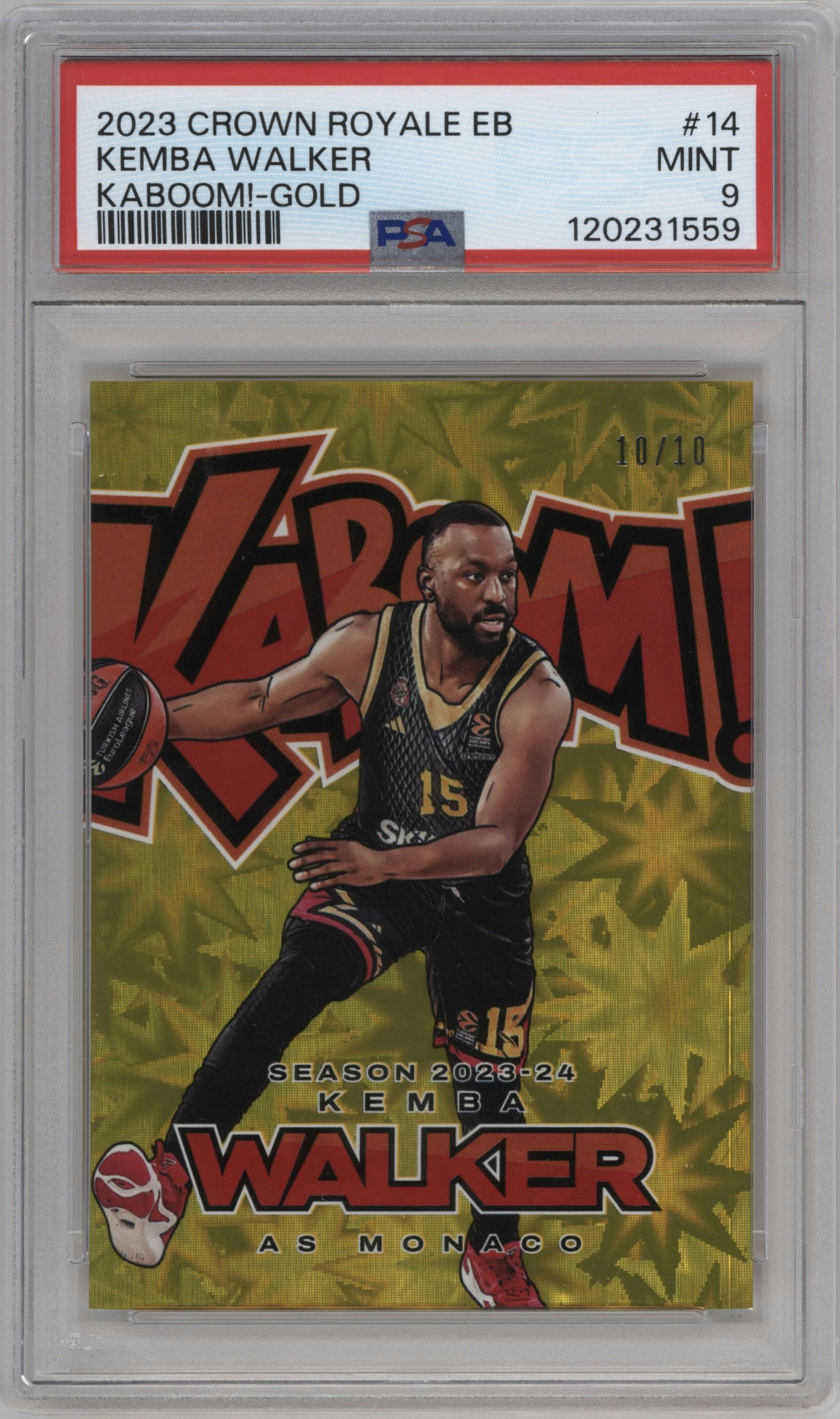 Kemba Walker from the 2023-24 Panini Crown Royale Euroleague set featuring a Gold parallel graded by PSA and given an overall grade of 9.