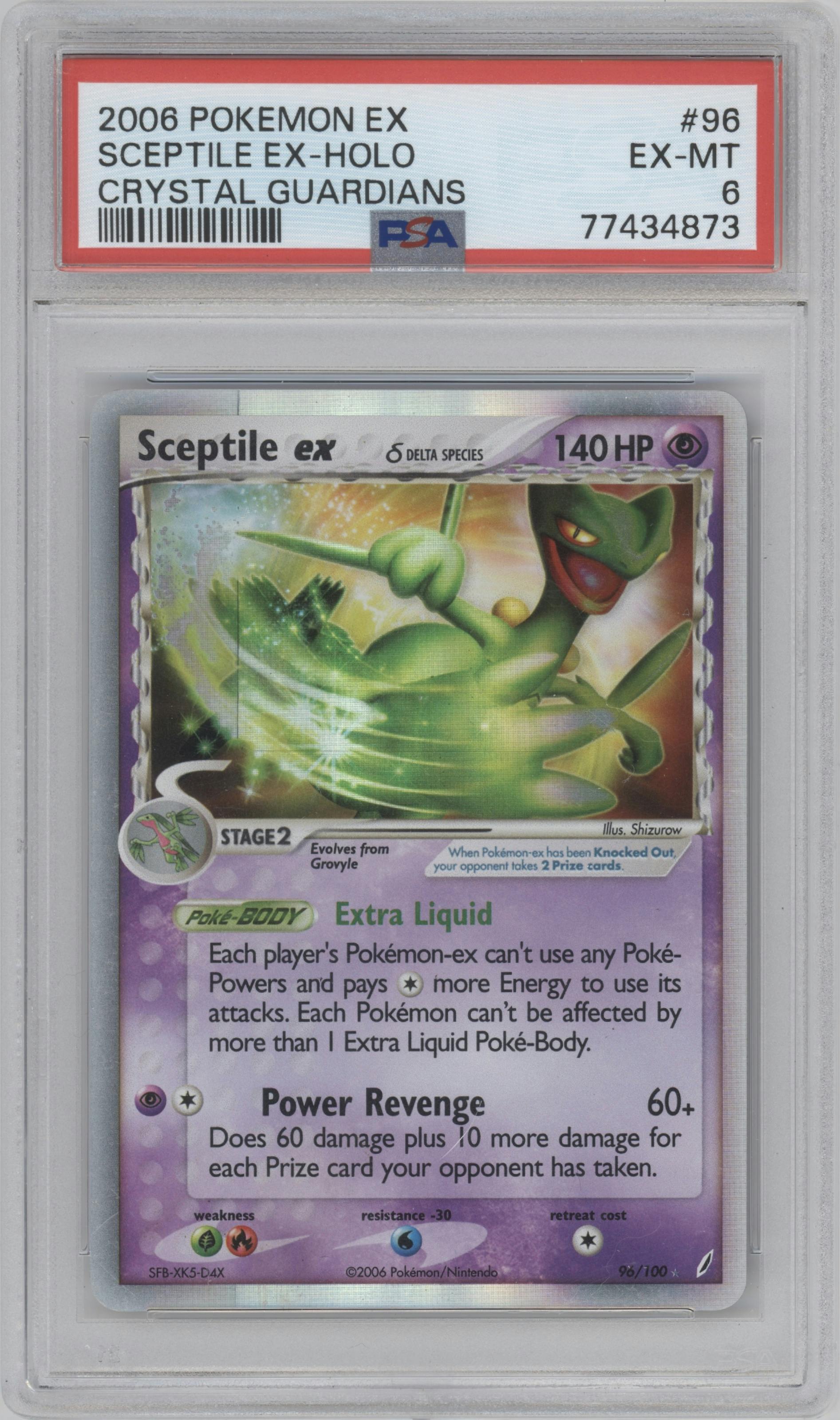Sceptile ex from the 2006 Pokemon EX set graded by PSA and given an overall grade of 6.