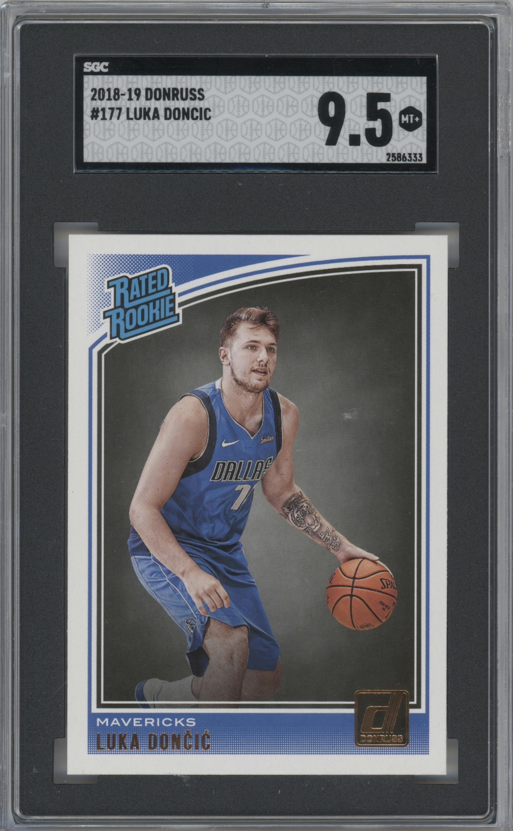 Luka Doncic from the 2018-19 Panini Donruss  set graded by SGC and given an overall grade of 9.5.
