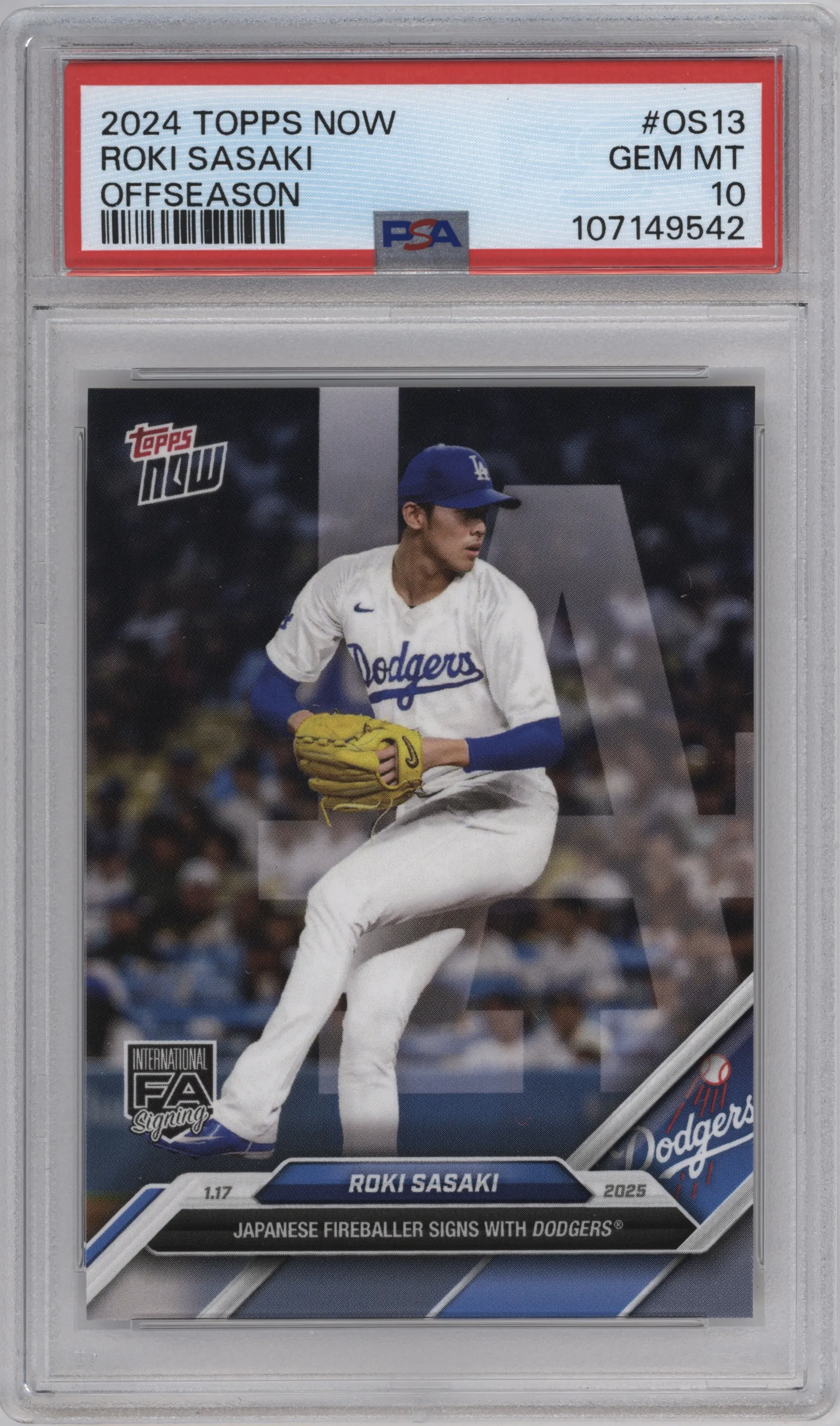2024 Topps Now Off-Season Roki Sasaki PSA 10