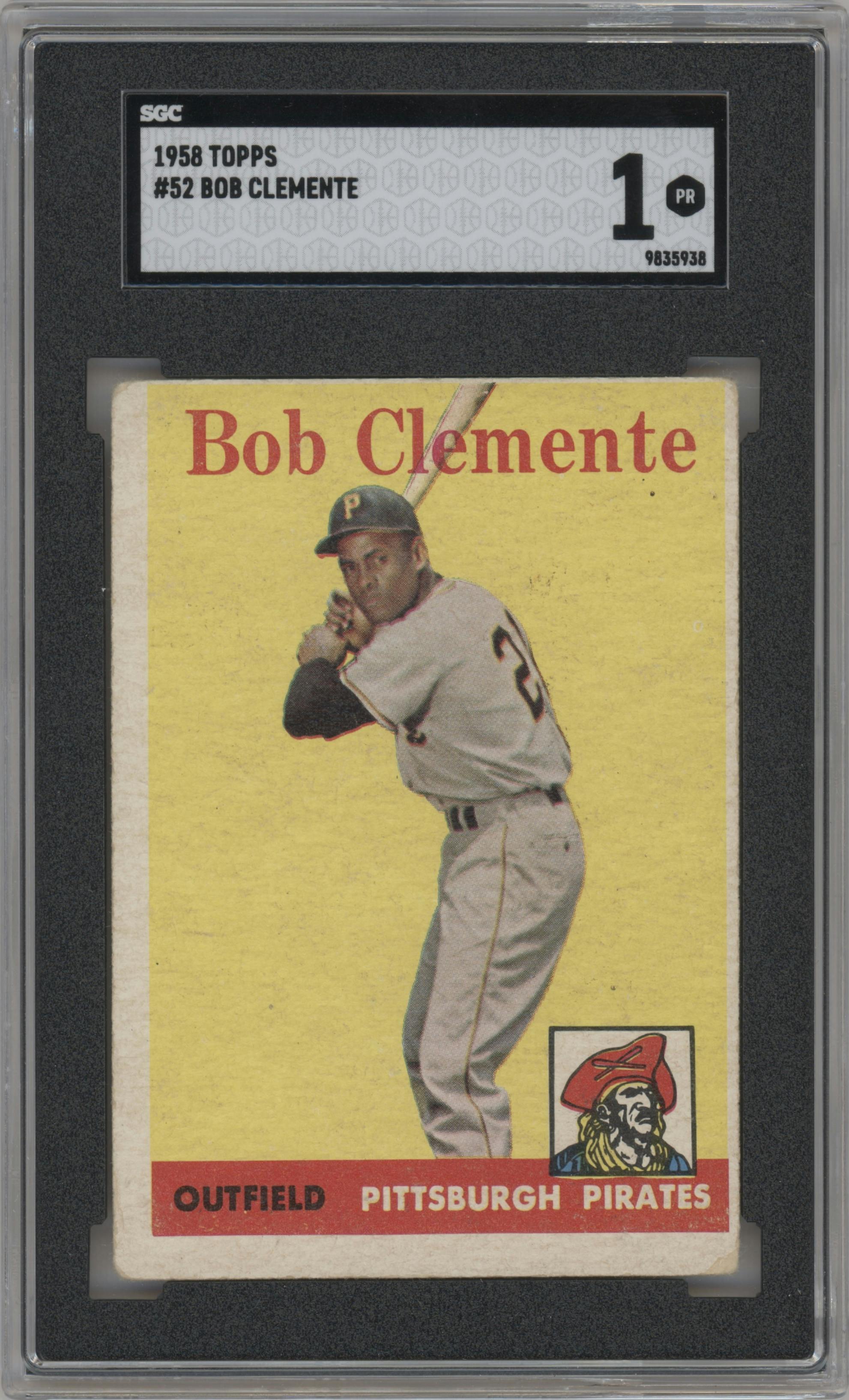 Bob Clemente from the 1958 Topps set graded by SGC and given an overall grade of 1.