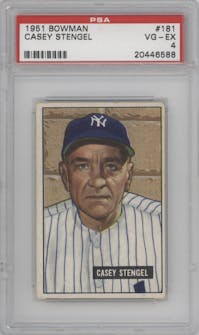 Casey Stengel from the 1951 Bowman set graded by PSA and given an overall grade of 4.