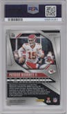 Patrick Mahomes II from the 2024 Panini Prizm set featuring a Red/White/Blue Prizm parallel graded by PSA and given an overall grade of 10.