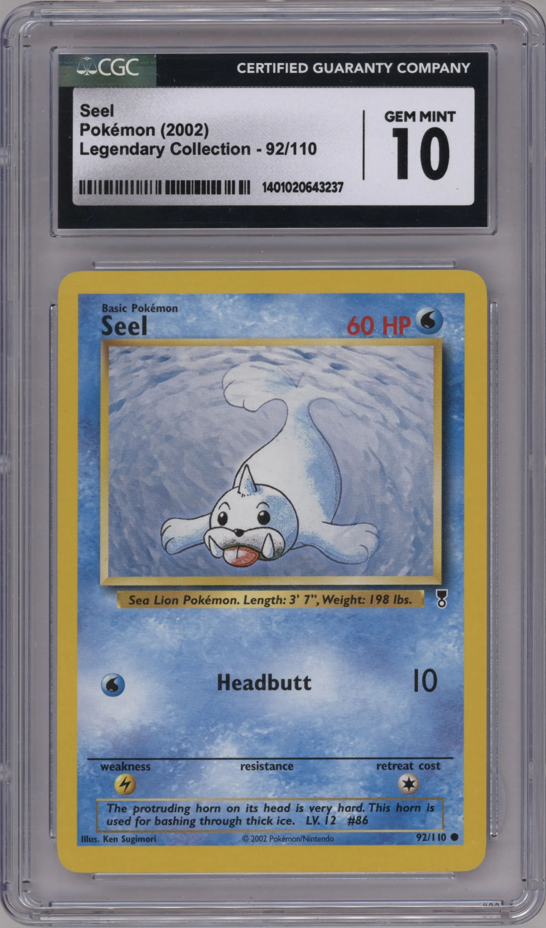 2002 Pokemon Legendary Collection Seel CGC 10
