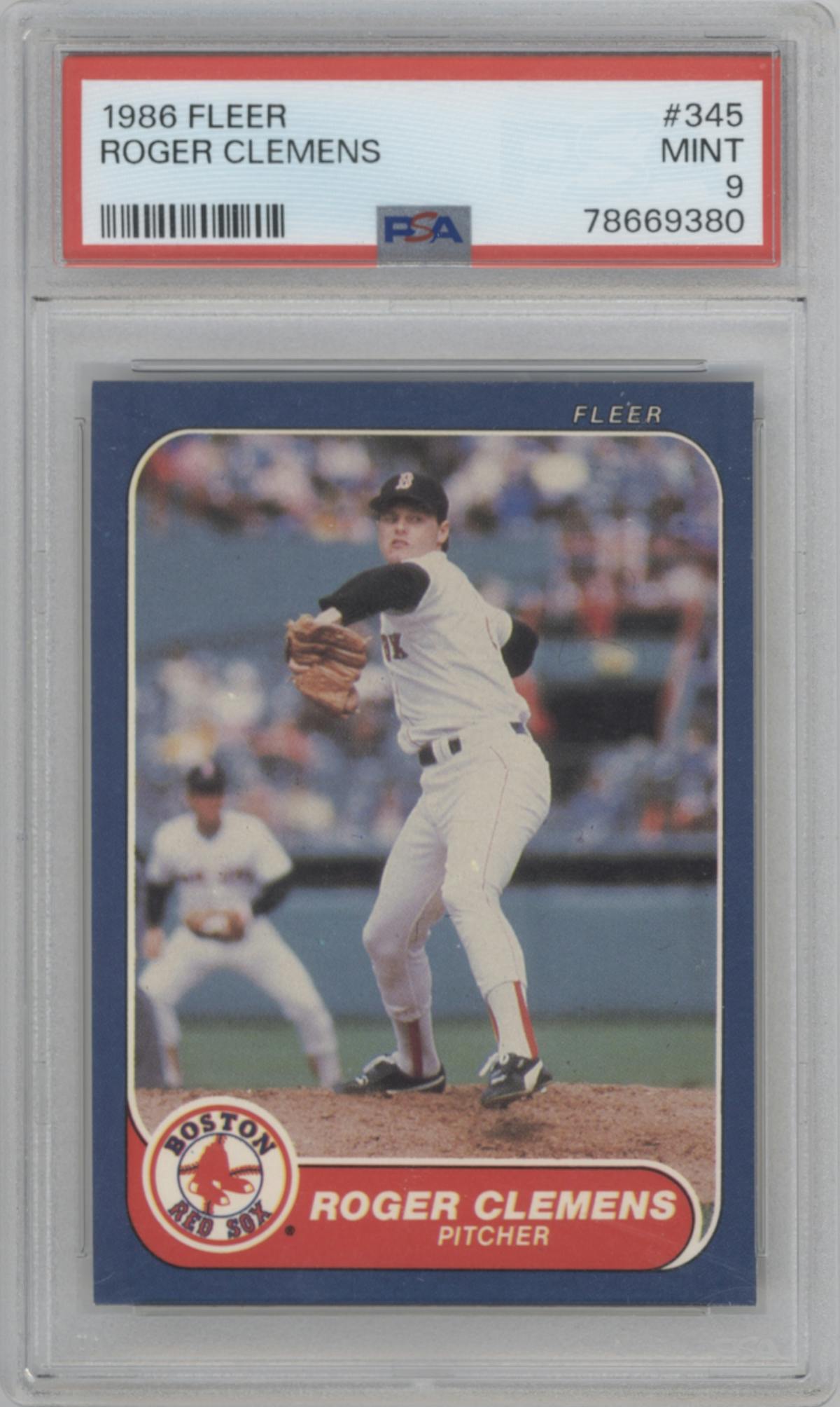 Roger Clemens from the 1986 Fleer set graded by PSA and given an overall grade of 9.