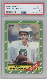 Paul McFadden from the 1986 Topps set graded by PSA and given an overall grade of 8.5.