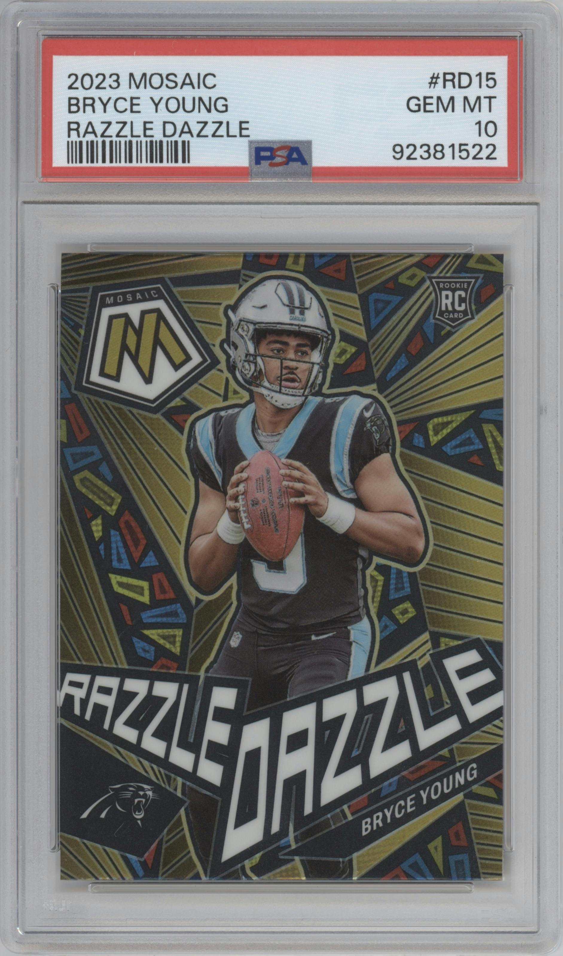 Bryce Young from the 2023 Panini Mosaic set graded by PSA and given an overall grade of 10.