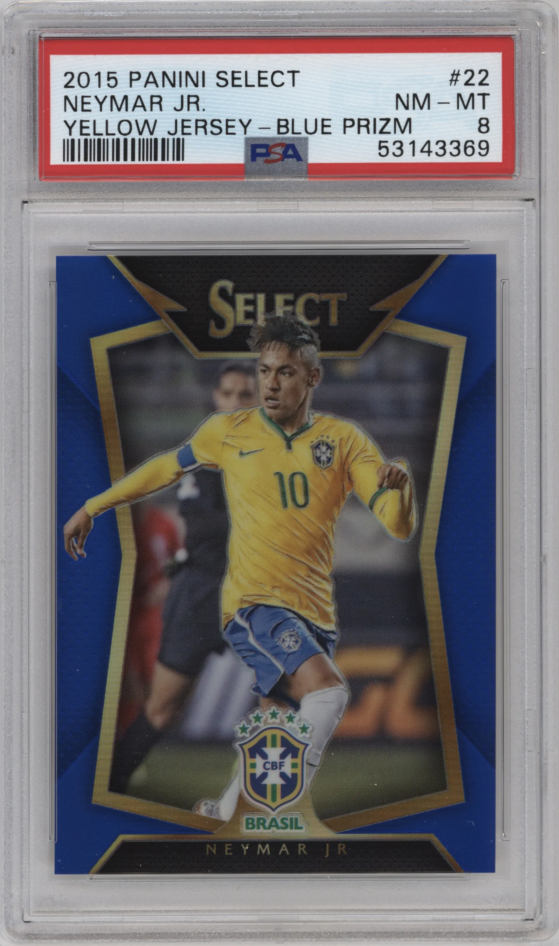 2015 Panini Select Neymar Jr Blue Prizm #22 PSA 8