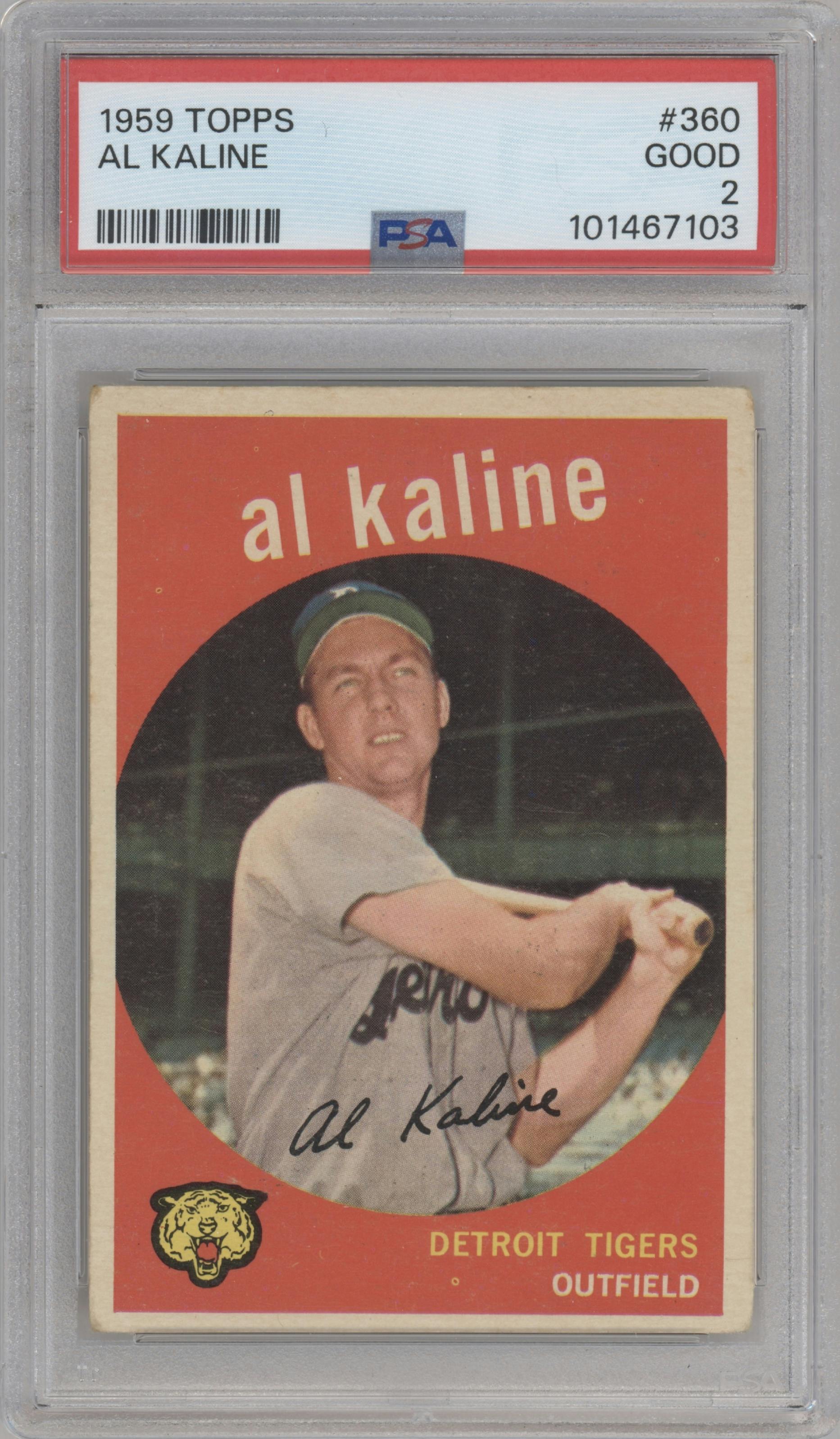 Al Kaline from the 1959 Topps set graded by PSA and given an overall grade of 2.