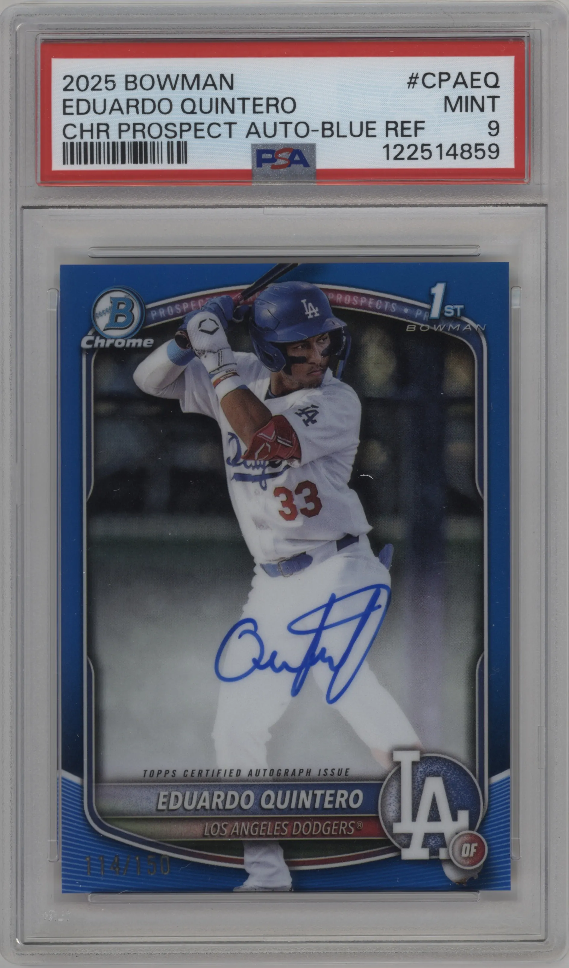 2025 Bowman Chr.Pros.AU Eduardo Quintero Blue Refractor PSA 9