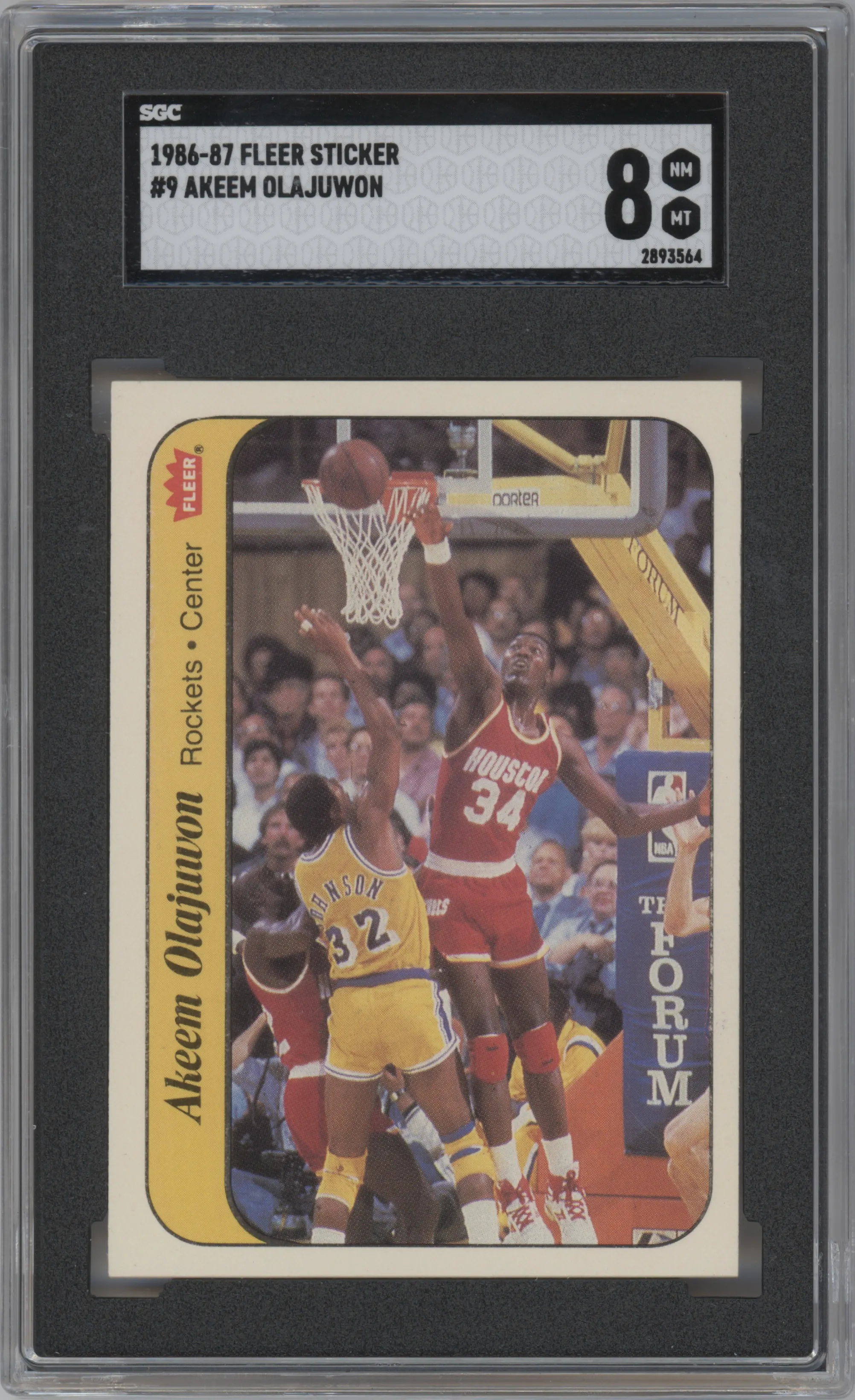 1986 Fleer Stickers Akeem Olajuwon SGC 8