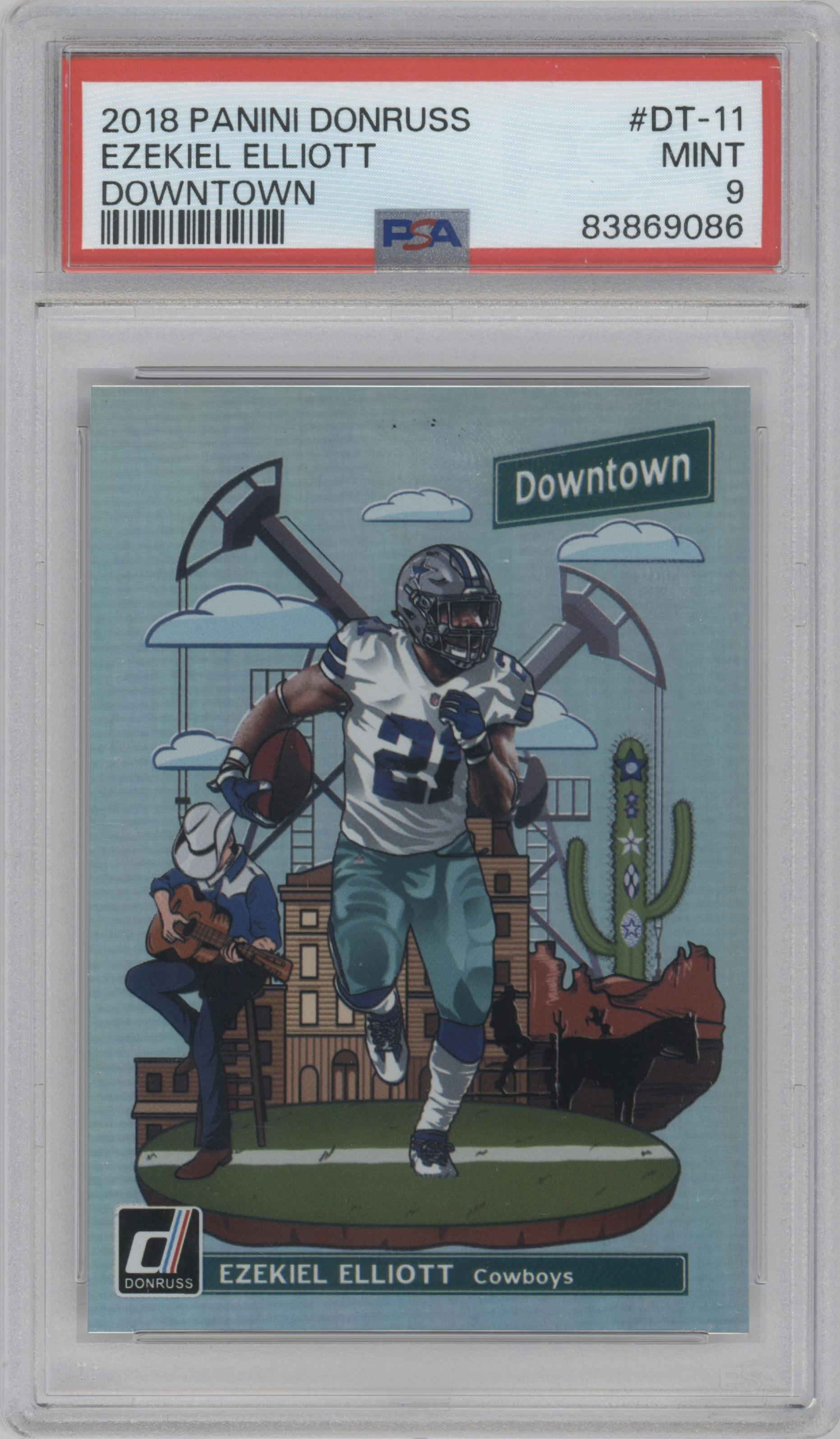 Ezekiel Elliott from the 2018 Panini Donruss set graded by PSA and given an overall grade of 9.