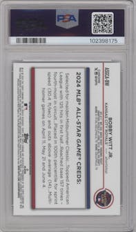 Bobby Witt Jr. from the 2024 Topps Chrome Update set featuring a X-Fractor parallel graded by PSA and given an overall grade of 10.