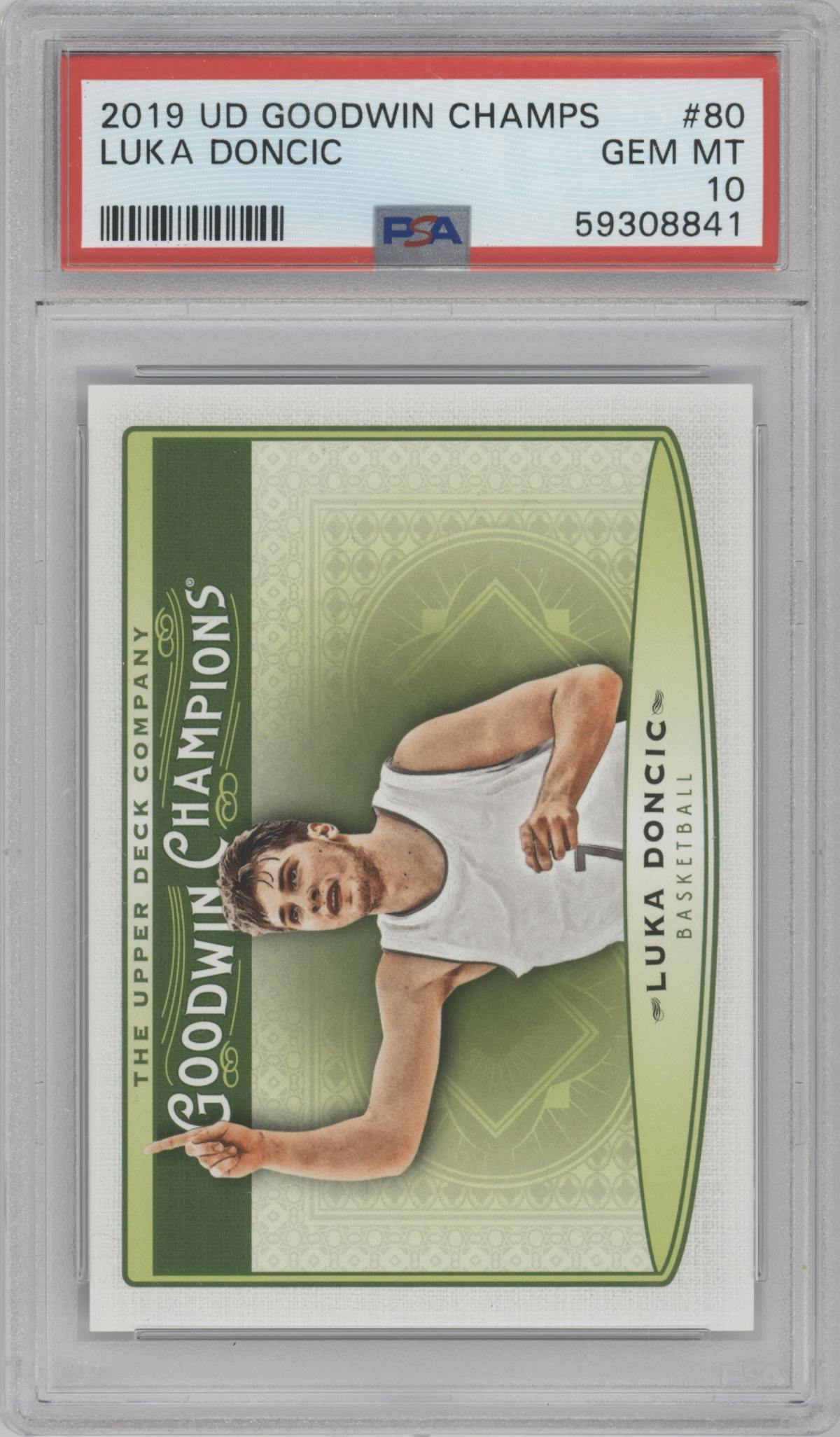 Luka Doncic from the 2019 UD Goodwin Champions set graded by PSA and given an overall grade of 10.