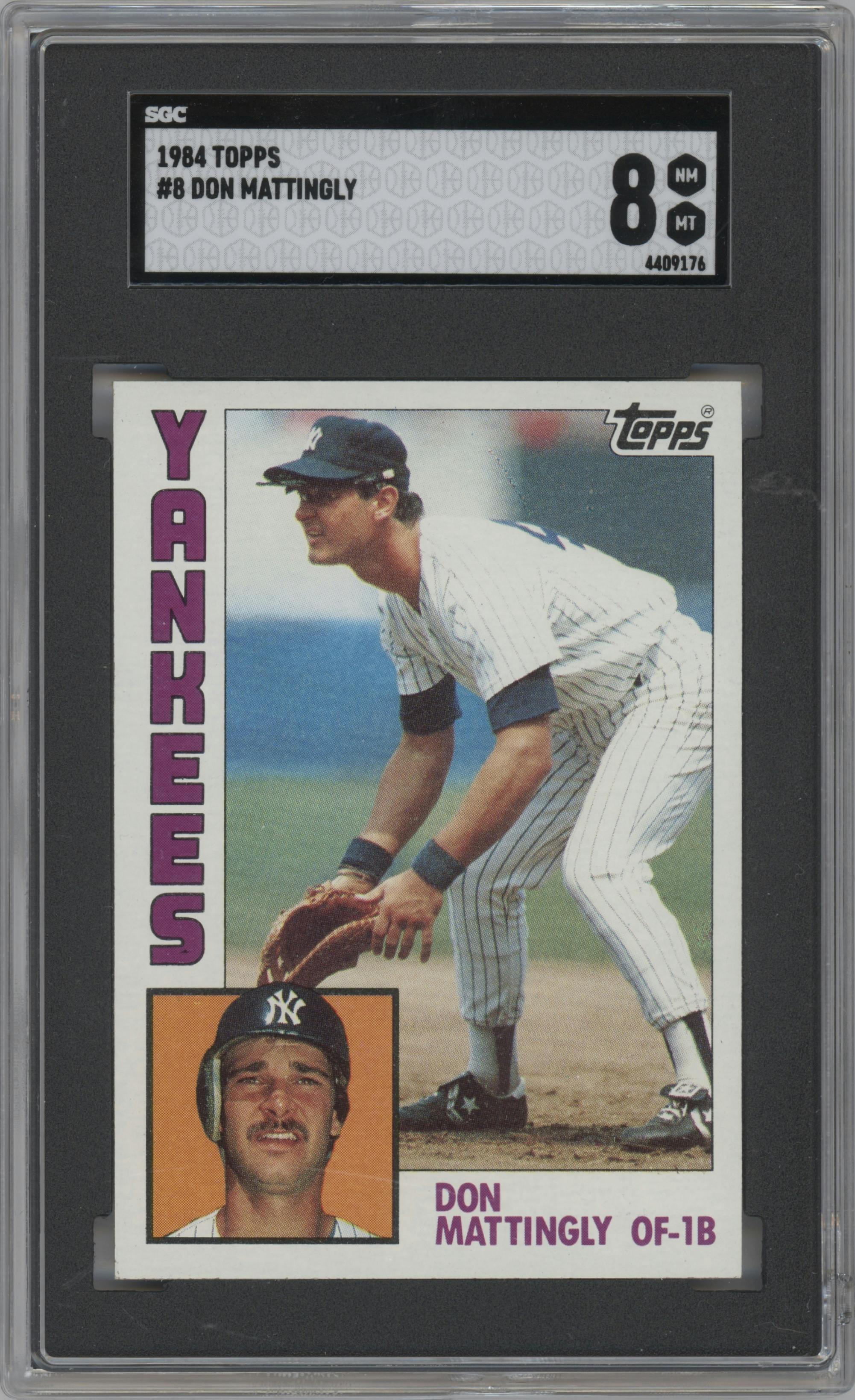 Don Mattingly from the 1984 Topps set graded by SGC and given an overall grade of 8.