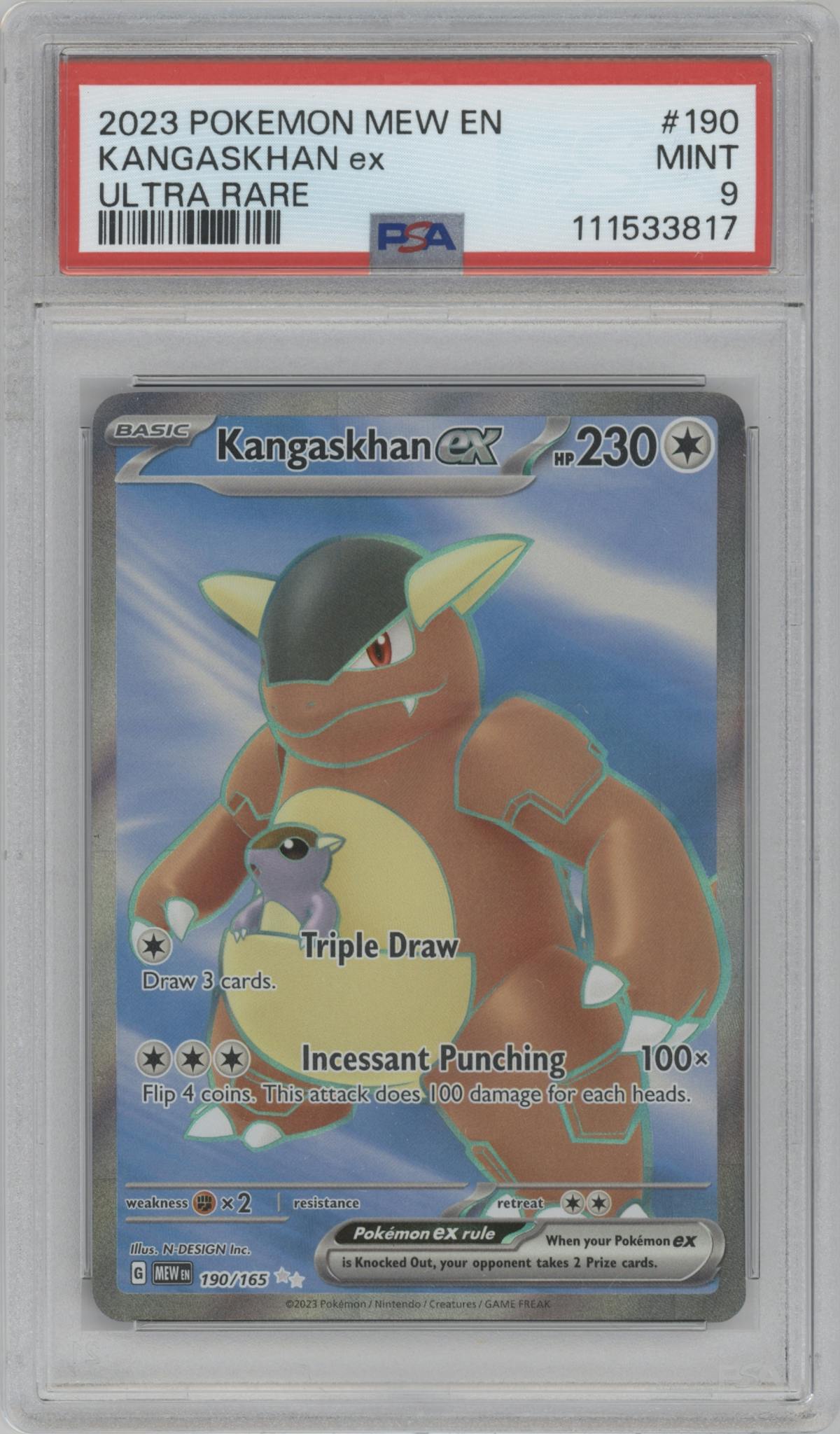 Kangaskhan ex from the 2023 Pokemon SV set graded by PSA and given an overall grade of 9.
