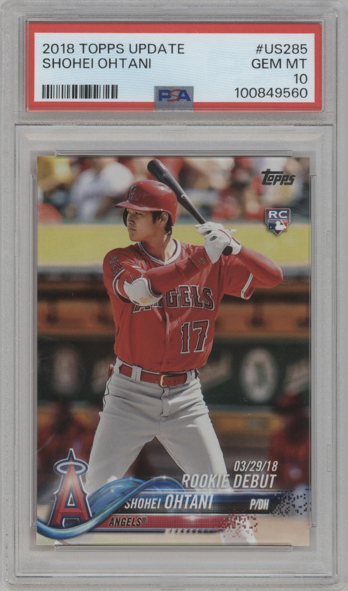 Shohei Ohtani from the 2018 Topps Update set graded by PSA and given an overall grade of 10.
