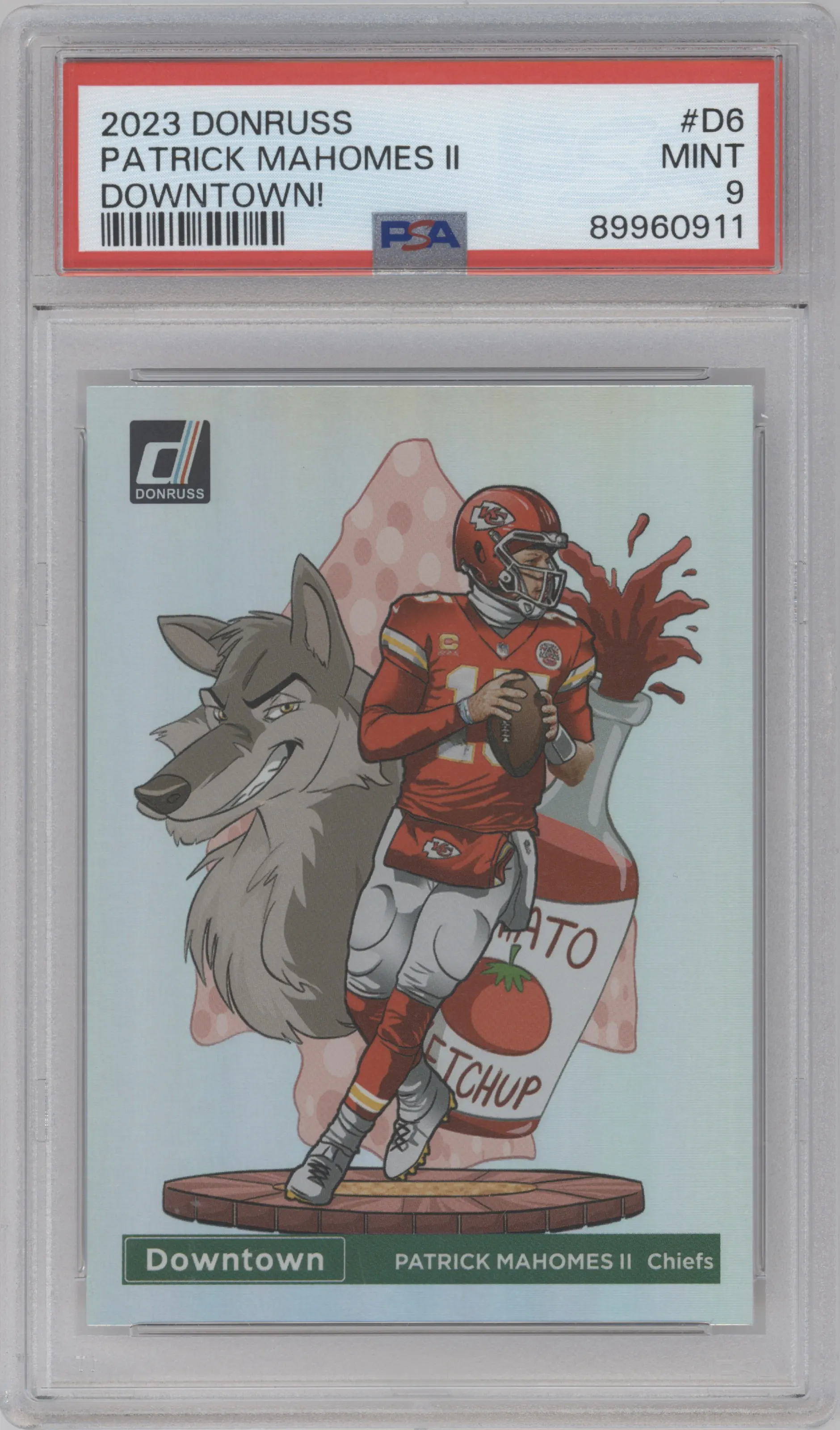 Patrick Mahomes II  from the 2023 Panini Donruss set graded by PSA and given an overall grade of 9.