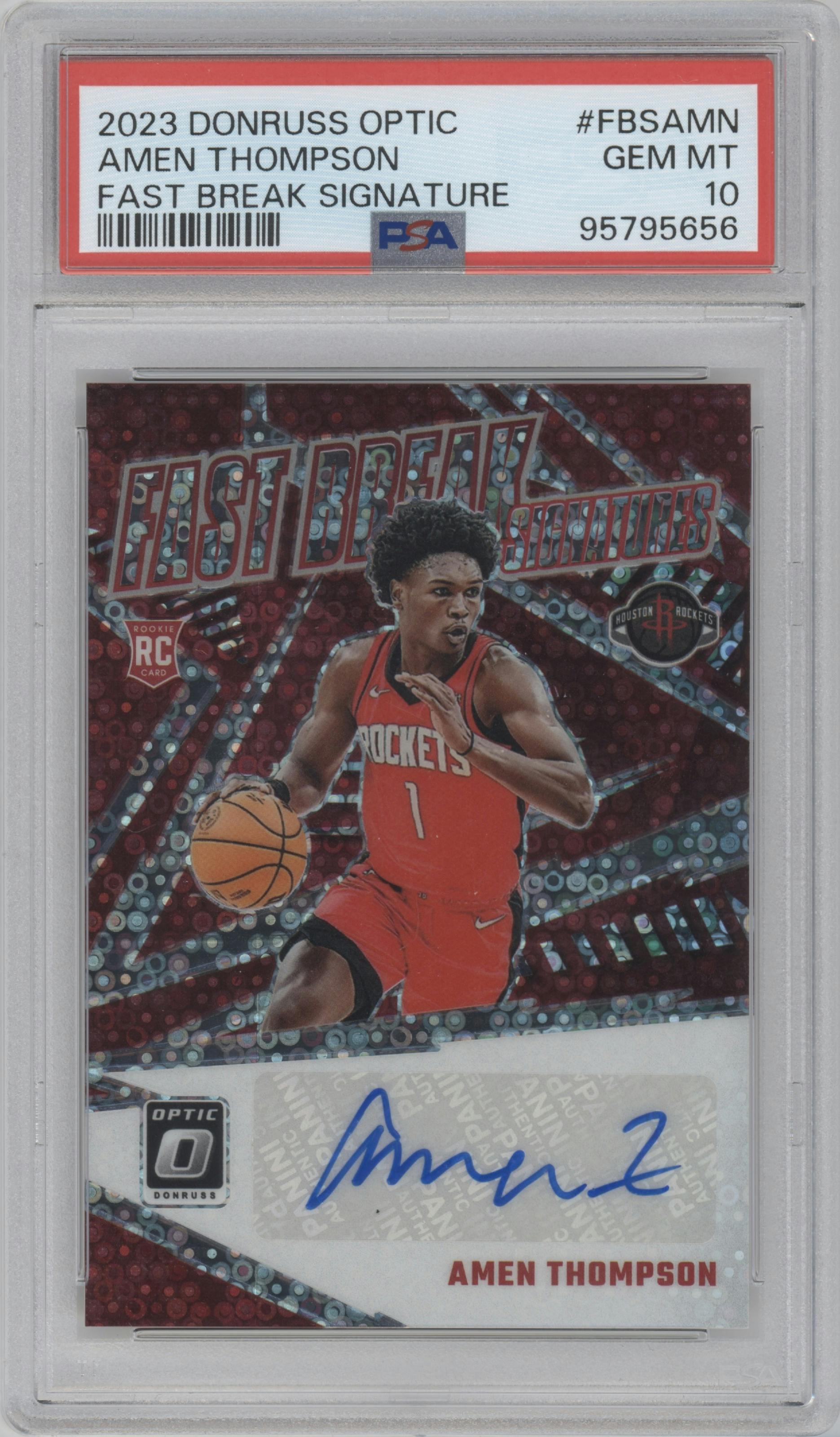 Amen Thompson from the 2023-24 Donruss Optic set graded by PSA and given an overall grade of 10.