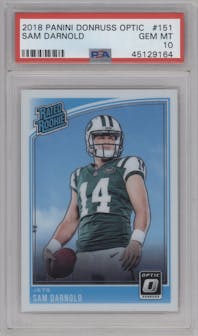 Sam Darnold from the 2018 Panini Donruss Optic set graded by PSA and given an overall grade of 10.