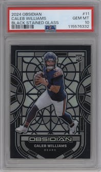 Caleb Williams from the 2024 Panini Obsidian set graded by PSA and given an overall grade of 10.