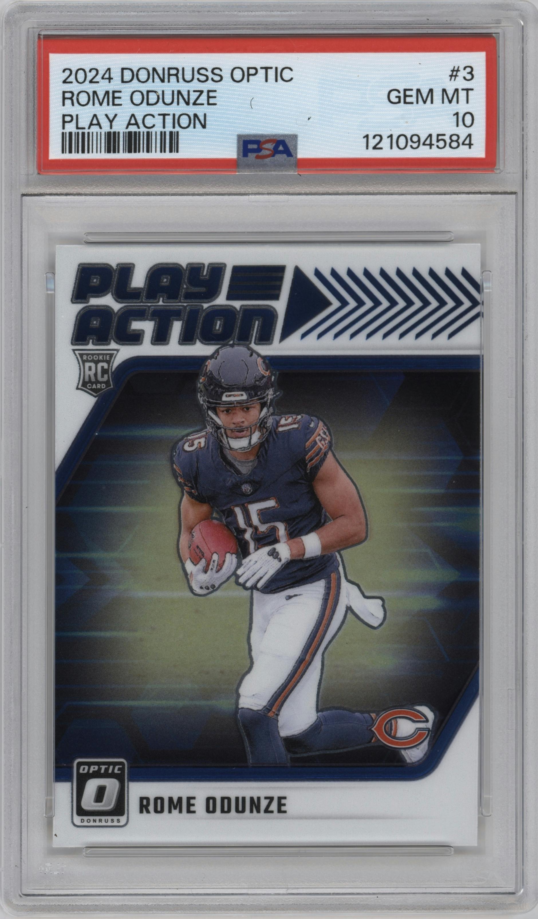 Rome Odunze from the 2024 Donruss Optic set graded by PSA and given an overall grade of 10.