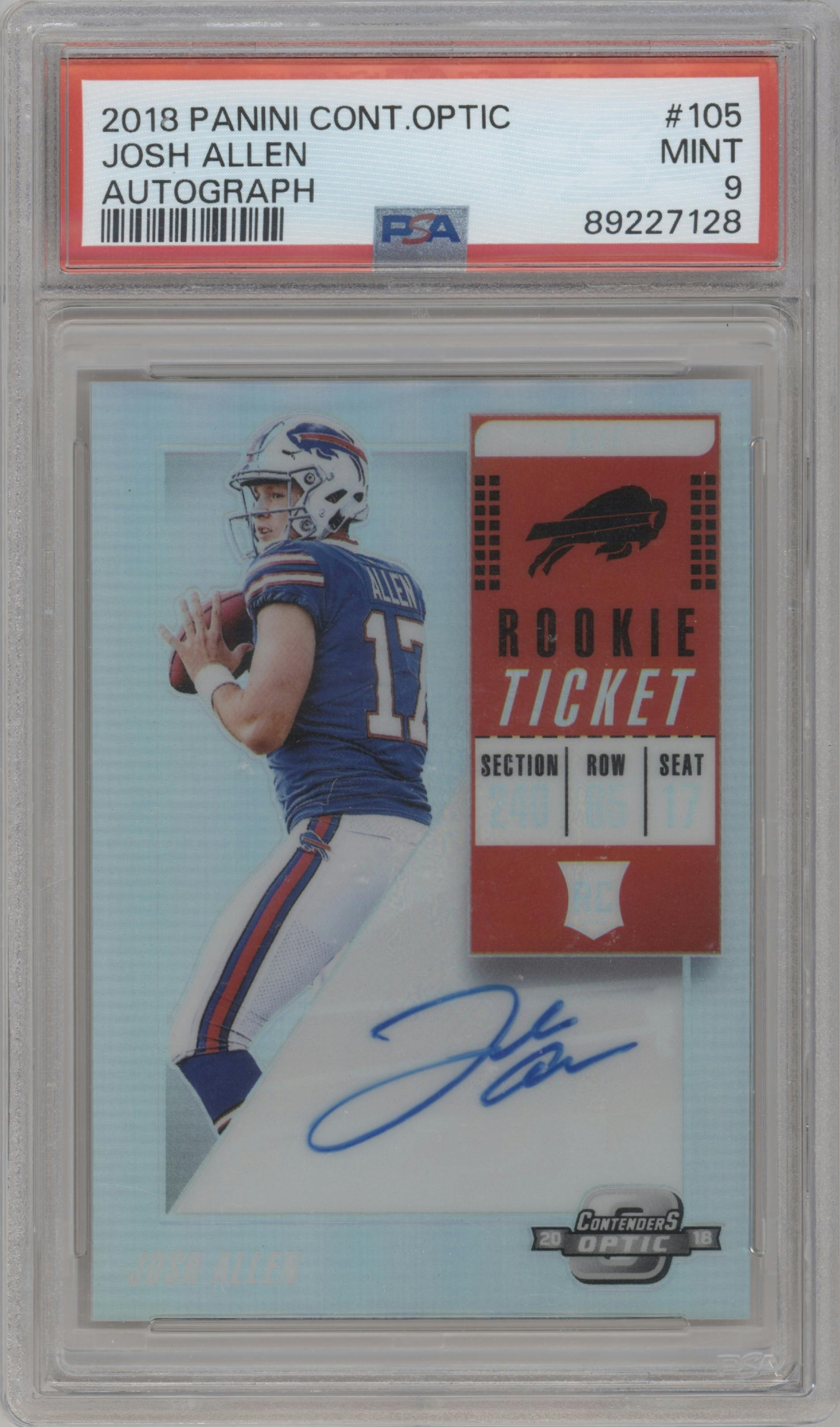 Josh Allen from the 2018 Panini Contenders Optic set graded by PSA and given an overall grade of 9.