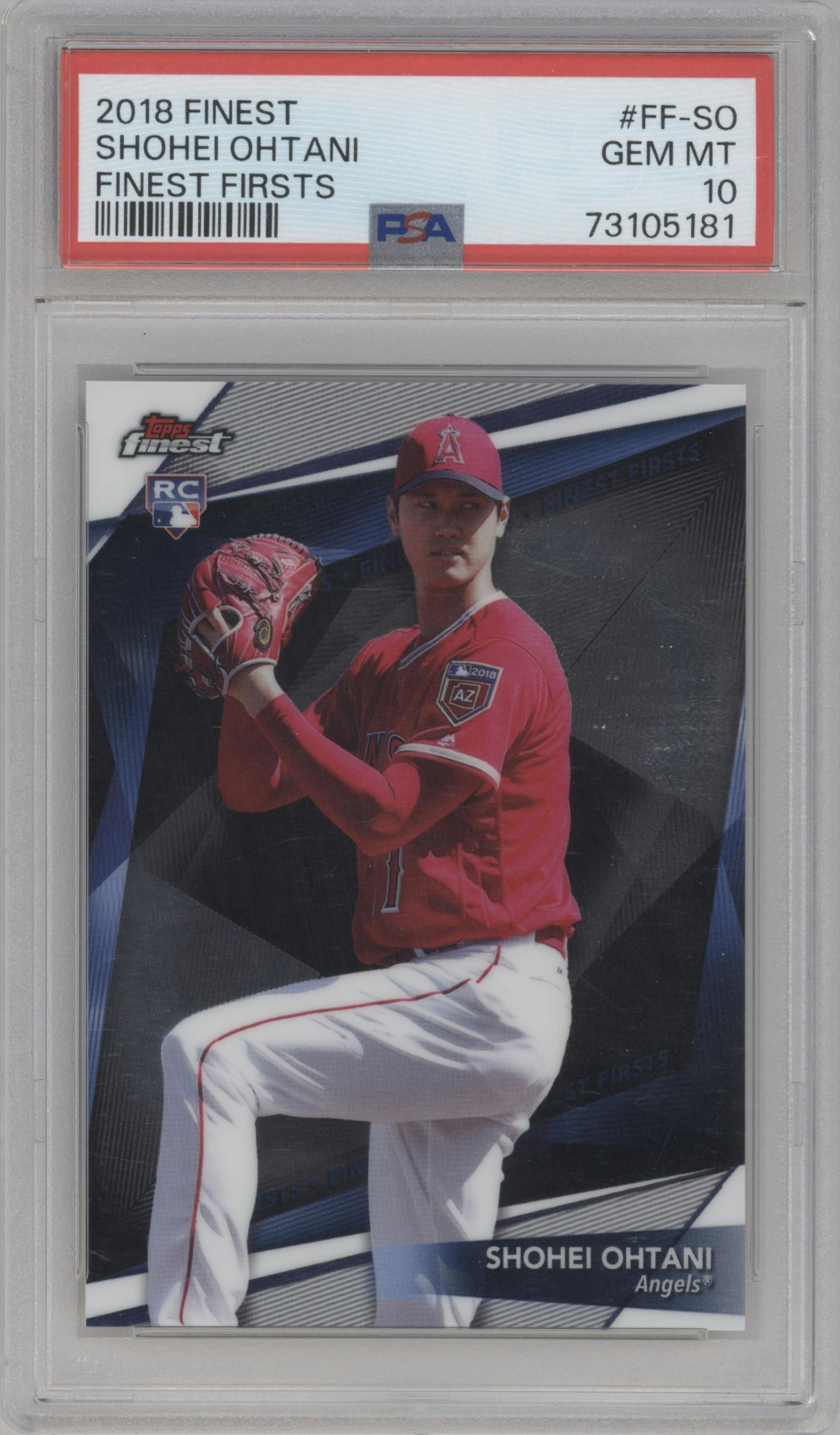 Shohei Ohtani from the 2018 Topps Finest set graded by PSA and given an overall grade of 10.