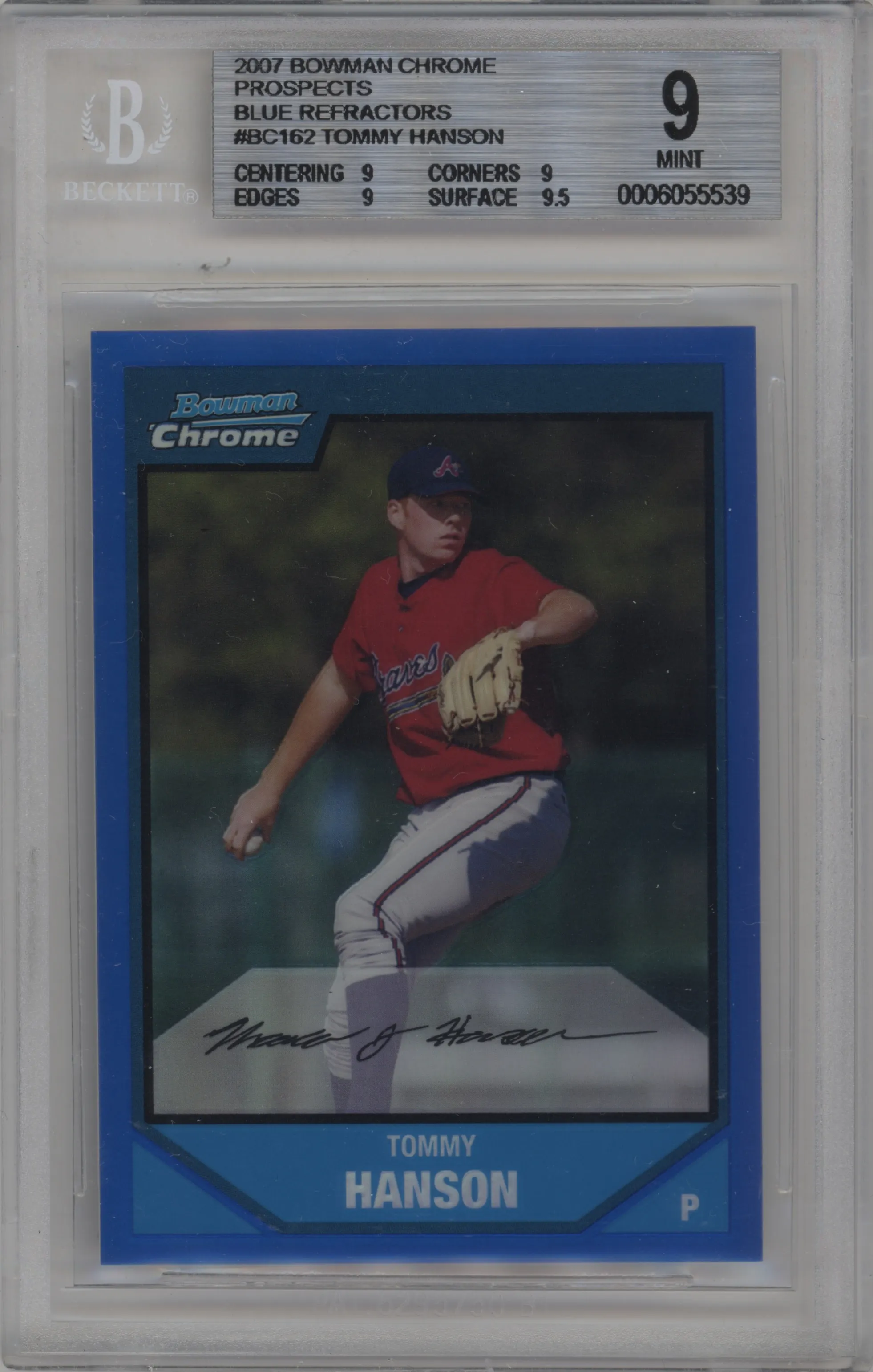 2007 Bowman Chrome Pros. Tommy Hanson Blue Refractor #BC162 BGS 9