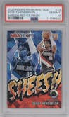 Scoot Henderson from the 2023-24 Panini Hoops Premium Stock set featuring a Red Ice parallel graded by PSA and given an overall grade of 10.