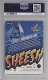 Scoot Henderson from the 2023-24 Panini Hoops Premium Stock set featuring a Red Ice parallel graded by PSA and given an overall grade of 10.