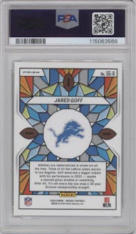 Jared Goff from the 2024 Panini Mosaic set graded by PSA and given an overall grade of 9.