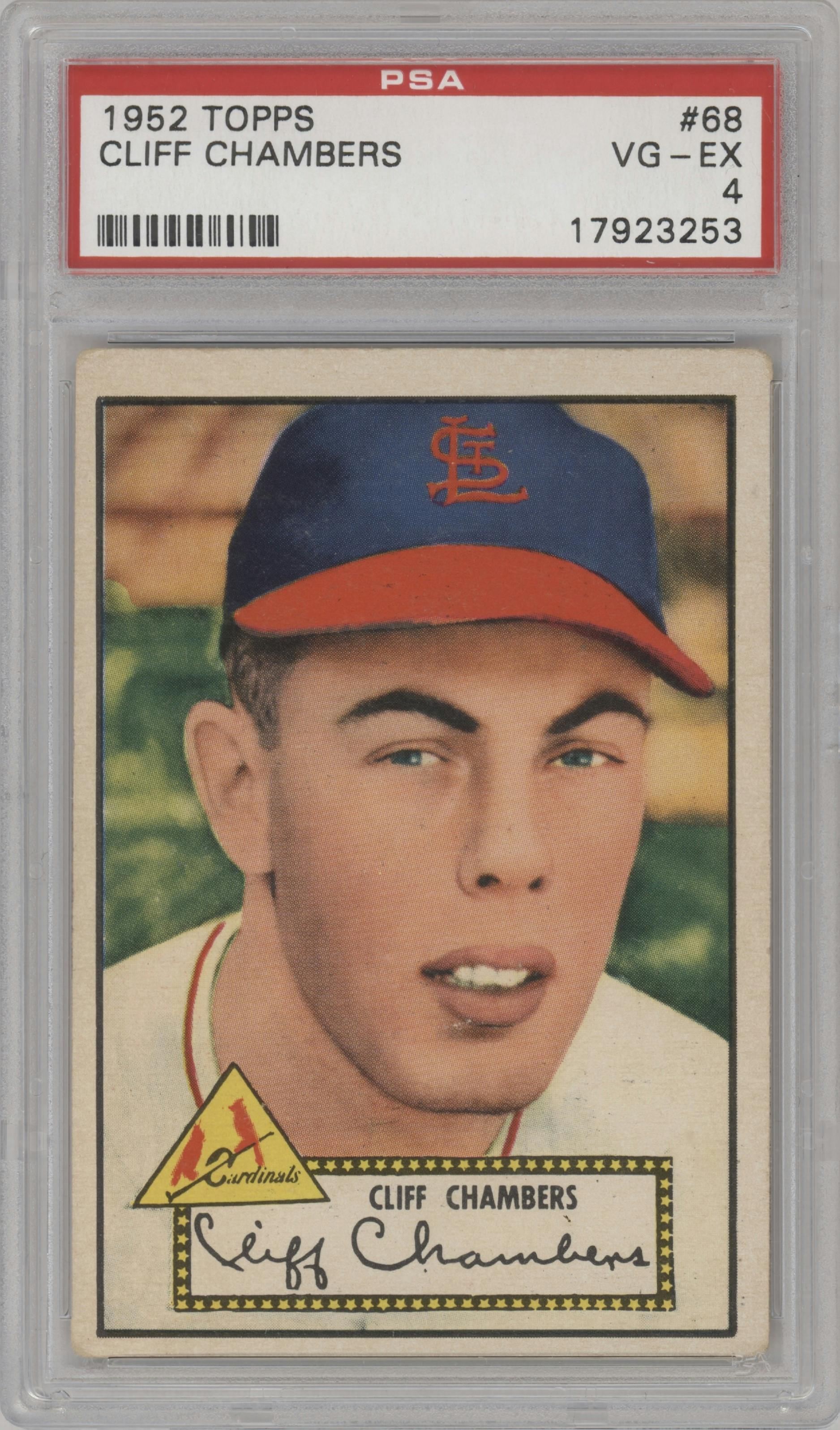 Cliff Chambers from the 1952 Topps set graded by PSA and given an overall grade of 4.