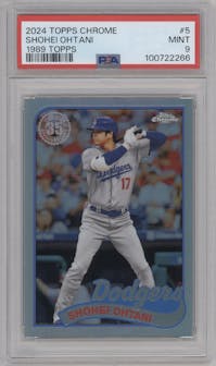 Shohei Ohtani from the 2024 Topps Chrome set graded by PSA and given an overall grade of 9.