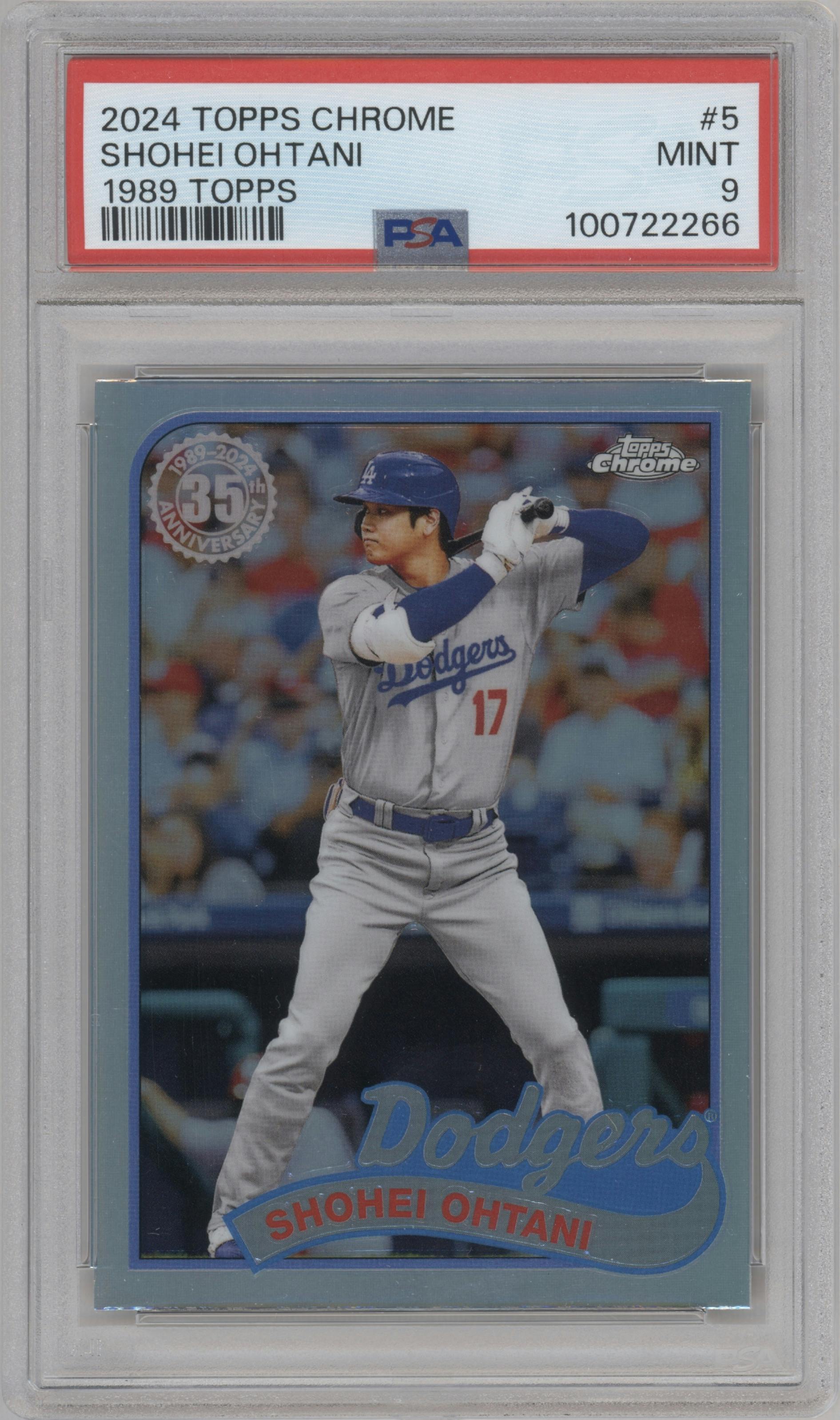 Shohei Ohtani from the 2024 Topps Chrome set graded by PSA and given an overall grade of 9.