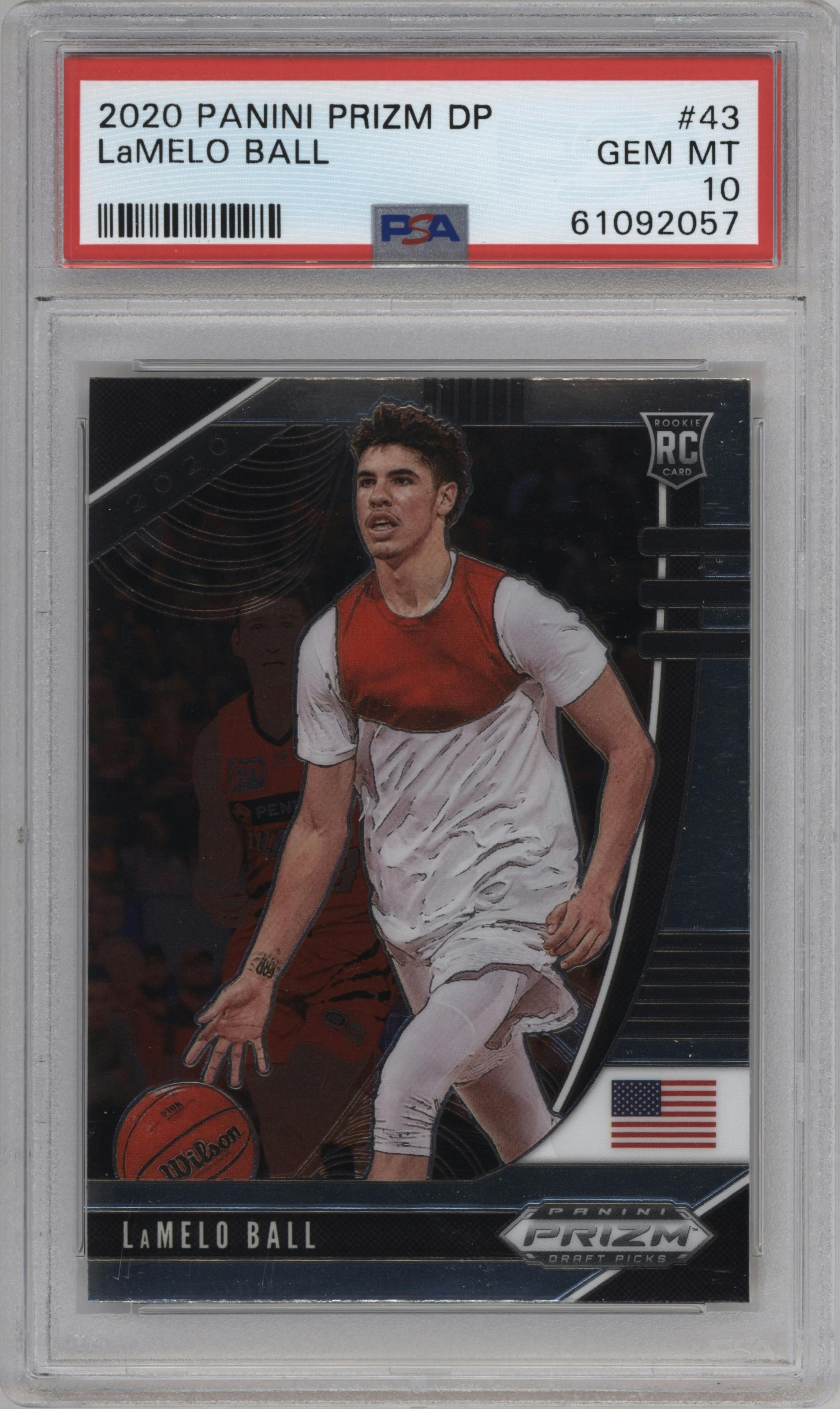 LaMelo Ball from the 2020-21 Panini Prizm Draft Picks set graded by PSA and given an overall grade of 10.