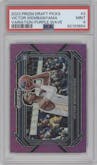 Victor Wembanyama  from the 2023-24 Panini Prizm Draft Picks set featuring a Purple Wave parallel graded by PSA and given an overall grade of 9.