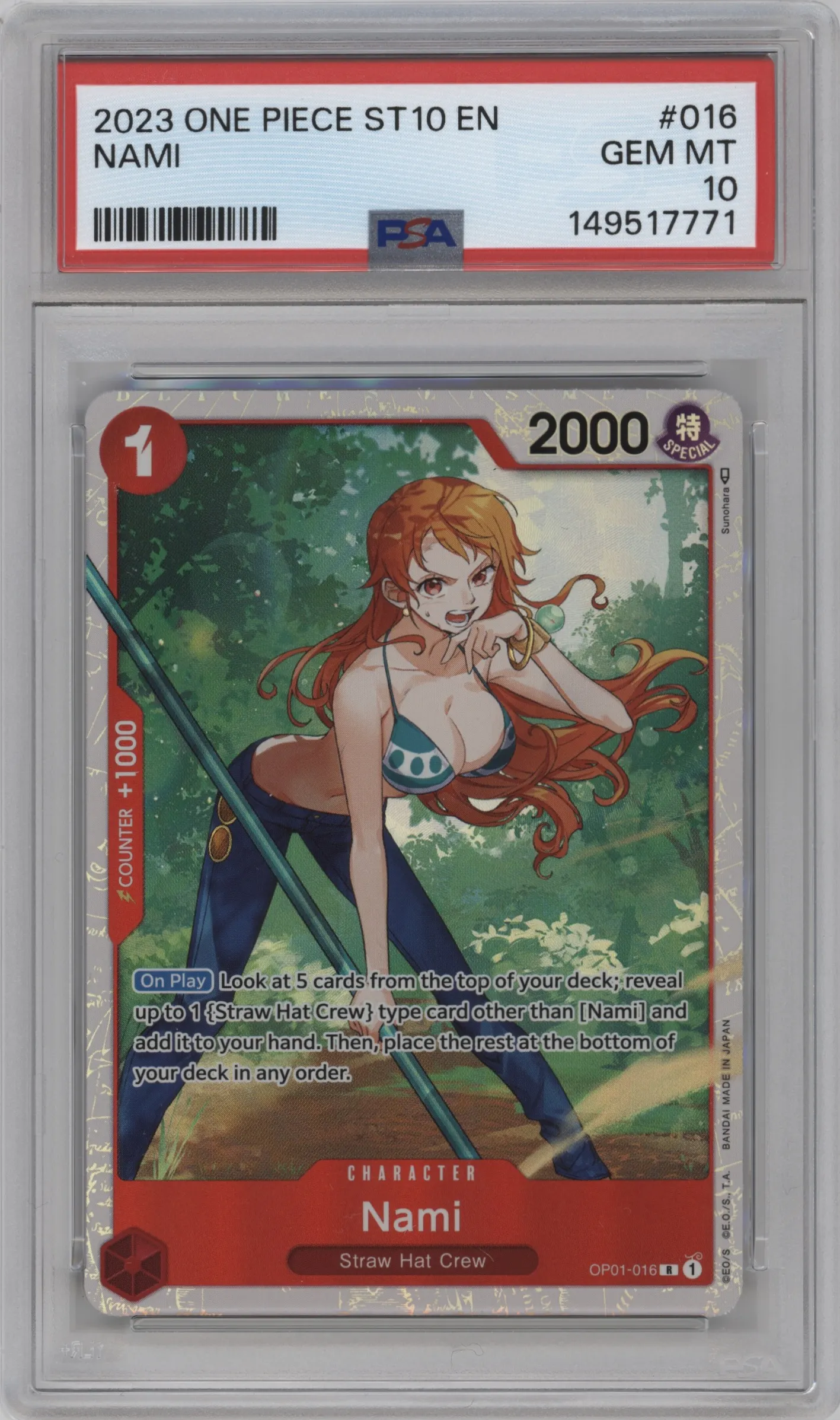 2023 One Piece The Three Captains Nami R #OP01-016 R PSA 10