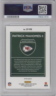 Patrick Mahomes II from the 2022 Panini Donruss Optic set graded by PSA and given an overall grade of 9.