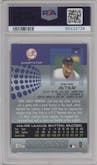 Derek Jeter from the 2004 Topps Finest set featuring a Refractor parallel graded by PSA and given an overall grade of 9.