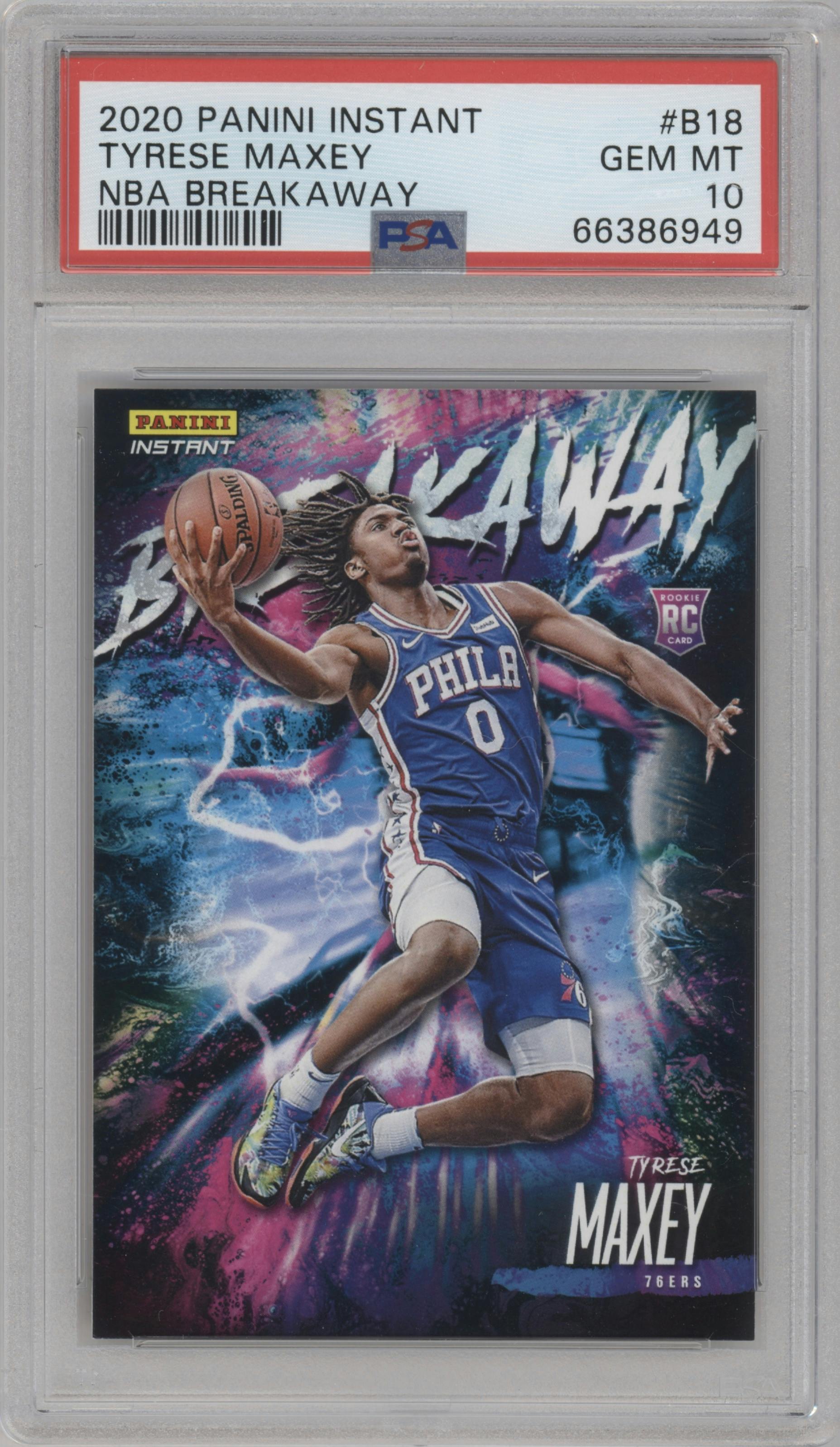 Tyrese Maxey from the 2020-21 Panini Instant NBA set graded by PSA and given an overall grade of 10.