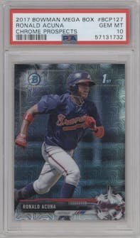 Ronald Acuna from the 2017 Bowman Mega Box Chrome set graded by PSA and given an overall grade of 10.