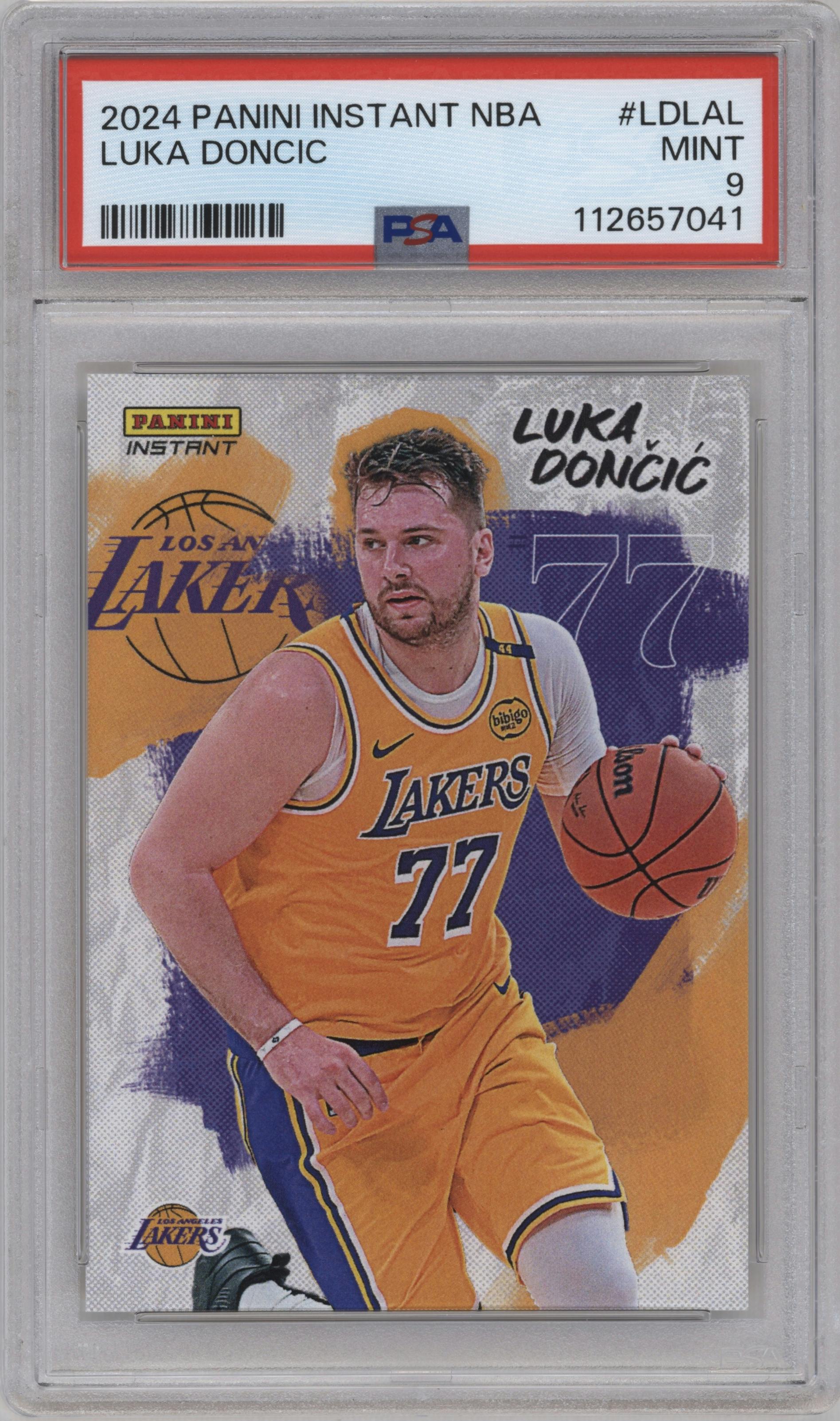 Luka Doncic from the 2024-25 Panini Instant NBA set graded by PSA and given an overall grade of 9.