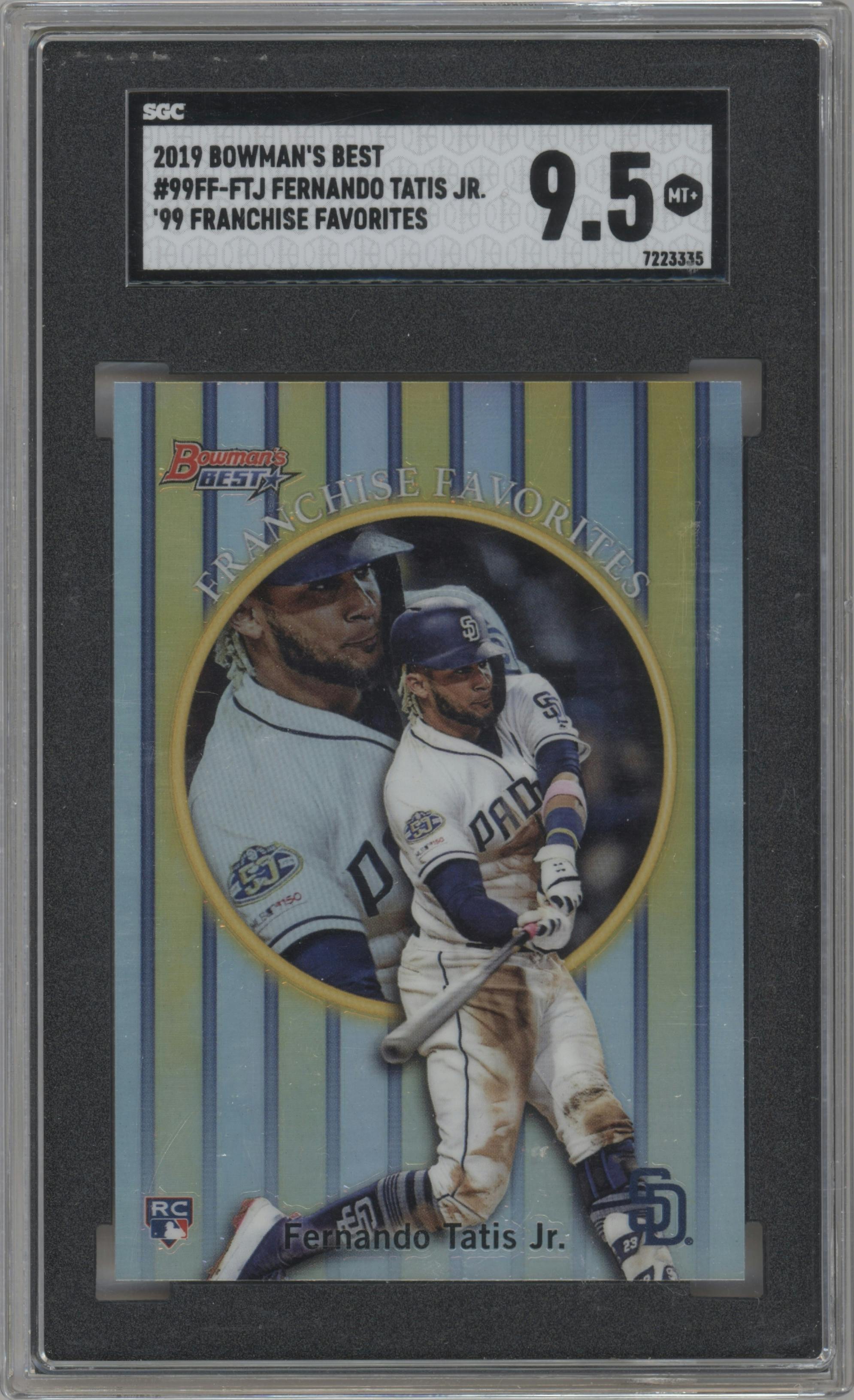 Fernando Tatis Jr. from the 2019 Bowman’s Best set graded by SGC and given an overall grade of 9.5.