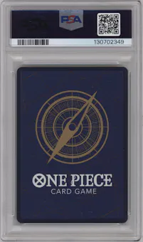 Monkey.D.Luffy from the 2024 One Piece set featuring a Manga parallel graded by PSA and given an overall grade of 10.