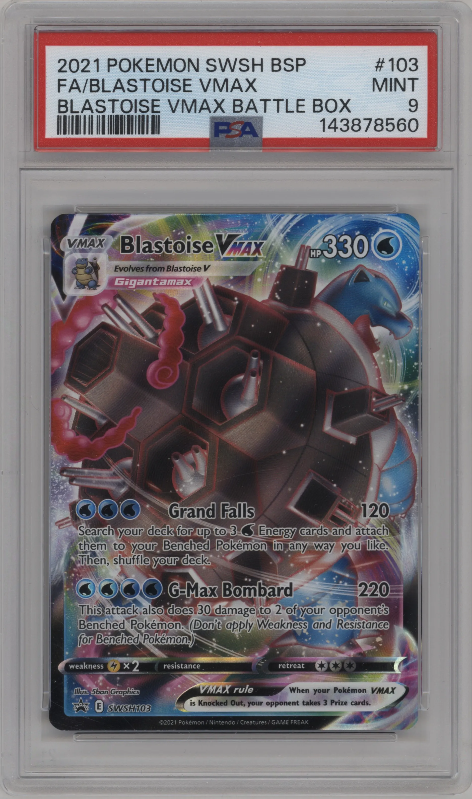 2021 Pokemon SWSH Blastoise Vmax Blastoise VMAX Battle Box #SWSH103 PSA 9