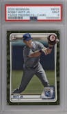 Bobby Witt Jr. from the 2020 Bowman set featuring a Camo parallel graded by PSA and given an overall grade of 9.