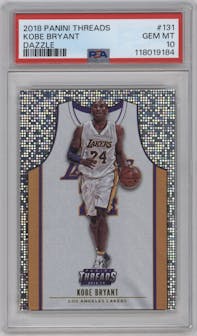 Kobe Bryant from the 2018-19 Panini Threads  set featuring a Dazzle parallel graded by PSA and given an overall grade of 10.